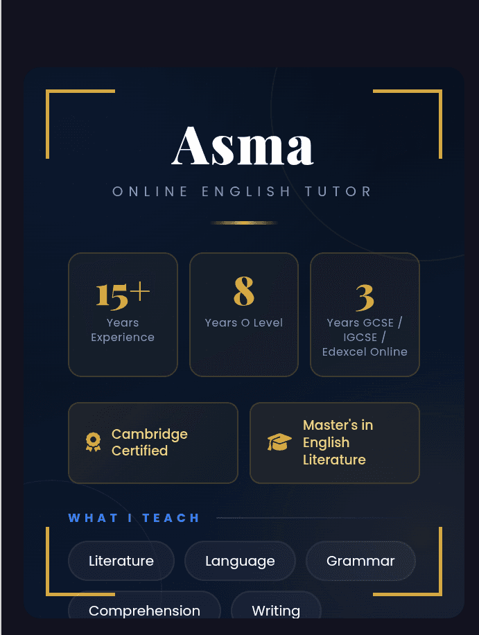 O levels English 1123 Tutor in Islamabad | Online | Asma Batool — teaching image 3