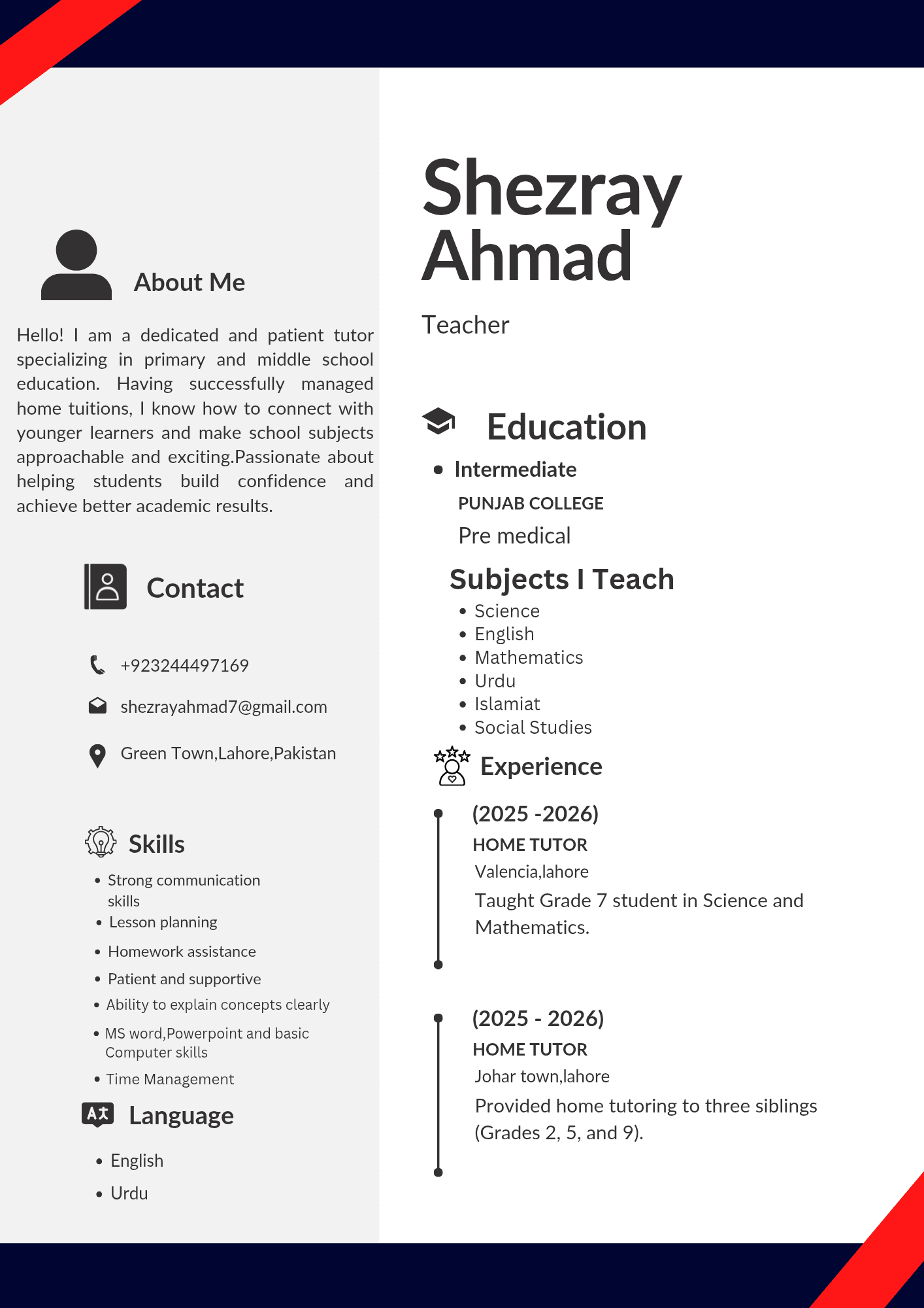 Shezray Ahmad English,Urdu,Maths,Science,Social Studies,Biology,Islamiat teaching gallery image 1